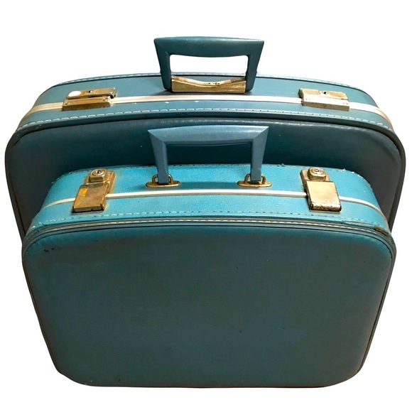 2 Vintage Blue Suitcases